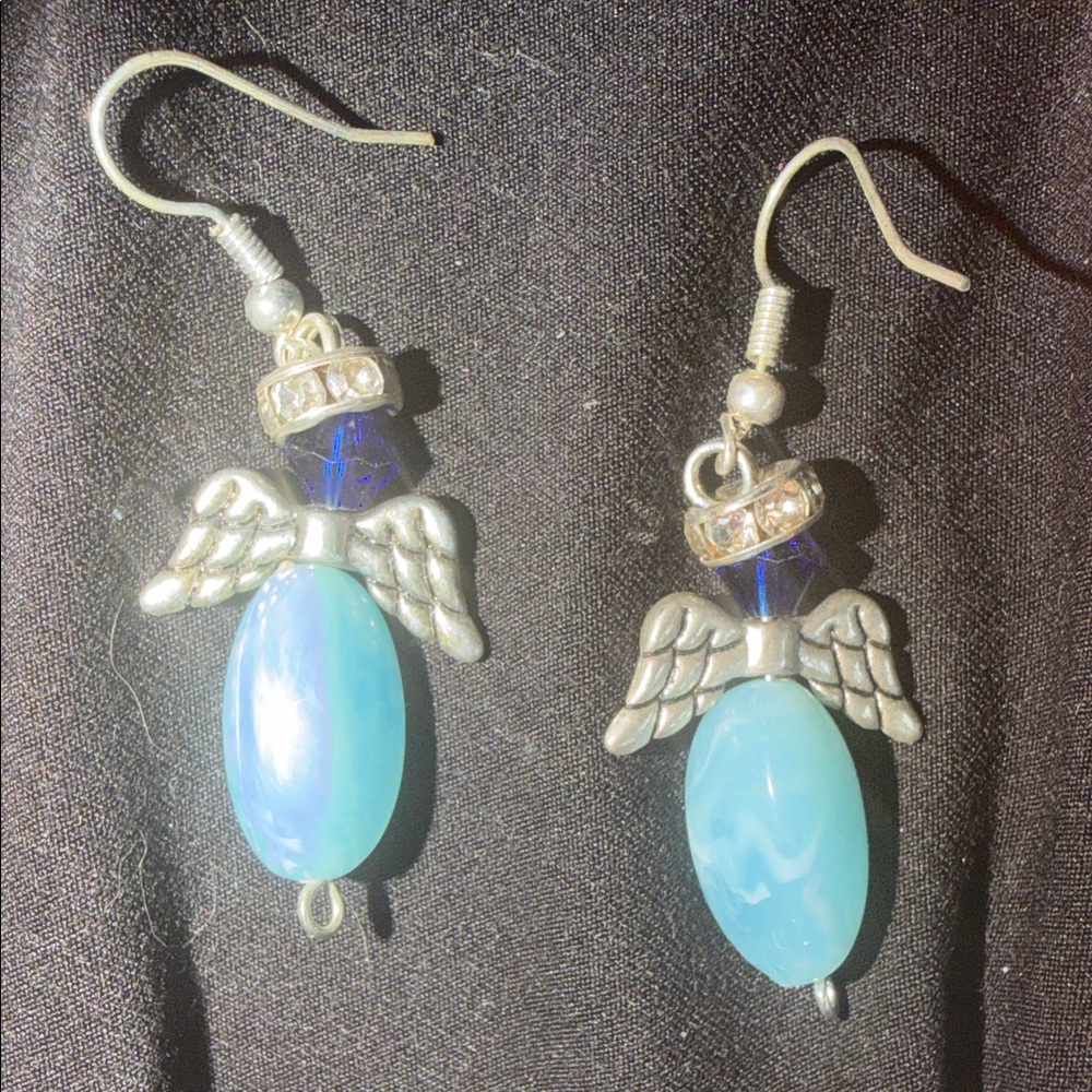 Blue and Silver Angel Wing Earrings